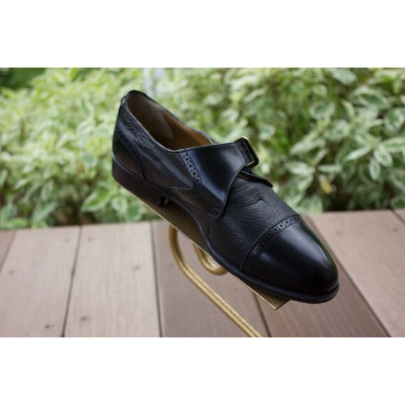 Domani Johnston & Murphy Men's Black Leather Brass Buckle Dress Shoe 8M Italy Vi - Picture 2 of 6